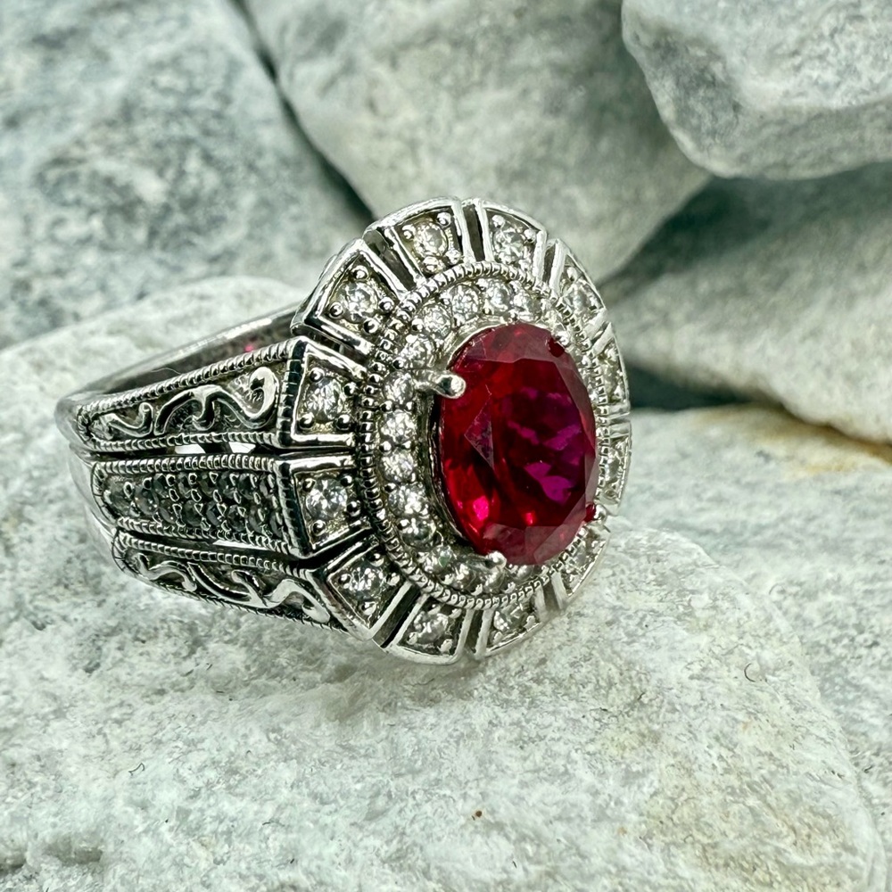 Vanna K for Bella Luce 2.80ct Ruby & Zirconia Halo Ring Sterling Silver Sz 5 - Picture 6 of 17